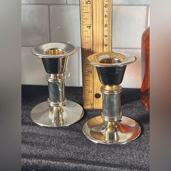 Vintage Rialto Gold Silver Plated Set of 2 Candle Holders EP Brass Zinc MCM - Picture 11 of 12